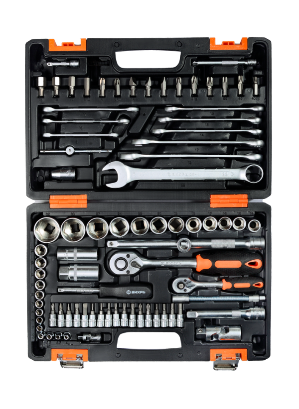 Набор инструментов ВИХРЬ АВТО, 1/2", 1/4", CrV, 82 предмета в кейсе 